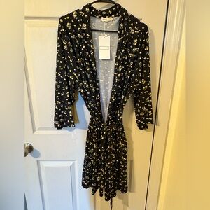 Super Soft Black and Yellow Floral Robe
